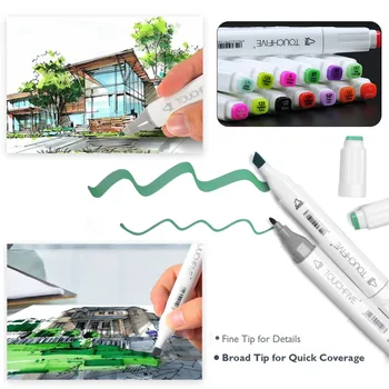 Marker Pen TouchFive 48/60/80/168 Barvy Dual Tip Art Zásoby Alkoholu fix pro Kreslení, Skicování Dospělé a Pro Děti Animace