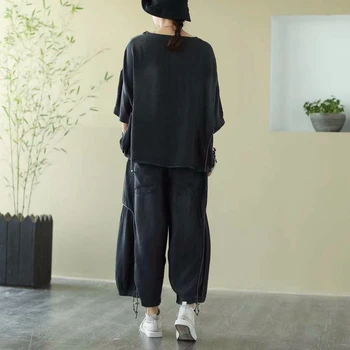 Max LuLu 2020 Nové Letní Dámské Korean Vintage Dva Kusy Sady Ležérní Dámské Džínové Obleky Ženy Volné Topy A Kalhoty Plus Velikost
