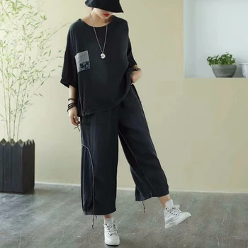 Max LuLu 2020 Nové Letní Dámské Korean Vintage Dva Kusy Sady Ležérní Dámské Džínové Obleky Ženy Volné Topy A Kalhoty Plus Velikost