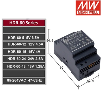 MEAN WELL na DIN Lištu napájení supply12v 24v 5V 15V 24V 48V HDR-15 HDR-30 HDR-60 HDR-100 HDR-150 Meanwell LED Driver HDR-150-24