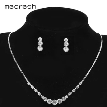 Mecresh Módní Stříbrné Barevné Svatební Šperky Set Jednoduchý Náhrdelník a náušnice Sady Pro Ženy, Strana, Dar MLT615