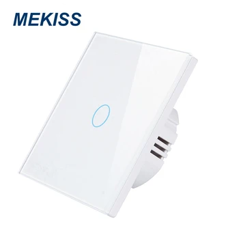 MEKISS EU Dotykový spínač rodiny vypínač, přerušovač 1gang AC110V 220V Tvrzené sklo dotykový panel Wall post instalace