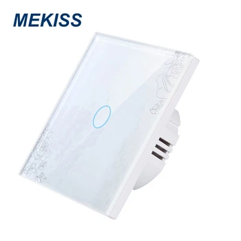 MEKISS EU Dotykový spínač rodiny vypínač, přerušovač 1gang AC110V 220V Tvrzené sklo dotykový panel Wall post instalace