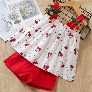 Menoea dítě dívka šaty Letní Nové Popruh Off-the-rameno Šaty Děti Oblečení Sada Květinové Top + Kalhoty Set dětské Oblečení