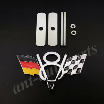 Metal Chrome Auto V8 Vintage Německo Vlajka Přední Maska Znak Odznak, Nálepka
