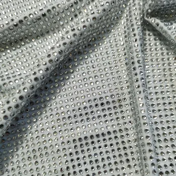 Metrů Vysokou Kvalitu Hot Fix Bílé Crystal Planet Drahokamu elastické Šití Tkaniny 92/8 Polyester/Spandex Stretch Elastický