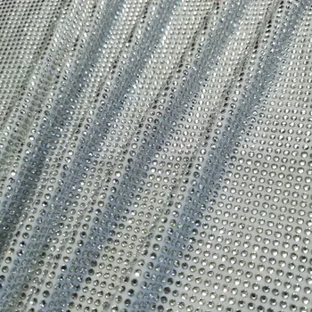 Metrů Vysokou Kvalitu Hot Fix Bílé Crystal Planet Drahokamu elastické Šití Tkaniny 92/8 Polyester/Spandex Stretch Elastický