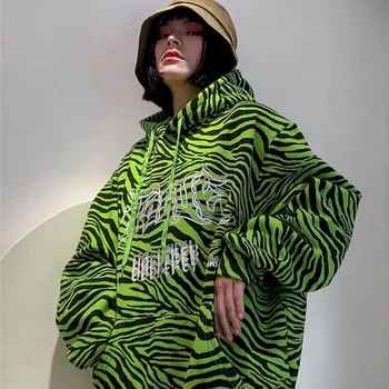 Mikiny ženy kabát mikina zebra pruhovaný svetr s kapucí ženy korejský styl módní volné student s dlouhými rukávy, tenké ins bunda