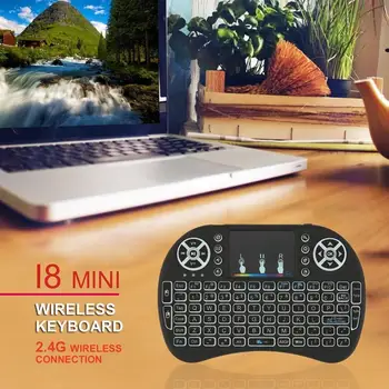 Mini Bezdrátová 2,4 GHz Dálkové Klávesnice s Touchpad Myš pro Android TV Box, Barevné LED Podsvícení Nabíjecí Li-ion Baterie