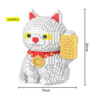 Mini Bloky Hračky Čínský Znak Boha Bohatství Fortune Cat Model pro Dospělé, Dárky, Nový Rok Dárek