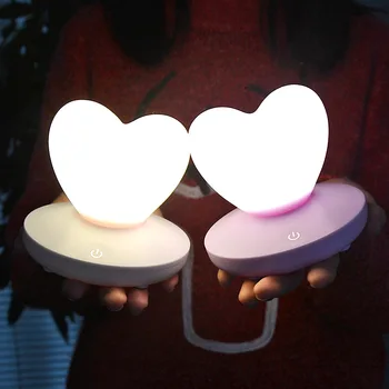 Mini ve tvaru Srdce Noční Světlo Silikonové Dotykový Senzor Home Dekor Romantické LED Stolní lampy