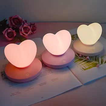 Mini ve tvaru Srdce Noční Světlo Silikonové Dotykový Senzor Home Dekor Romantické LED Stolní lampy