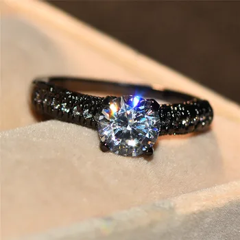 Minimalistický Muž Žena Crystal Stone Prsten Vintage případů ze 14KT Černé Zlato Naplněné Šperky Solitaire Snubní Prsteny Pro Muže A Ženy