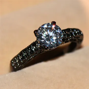 Minimalistický Muž Žena Crystal Stone Prsten Vintage případů ze 14KT Černé Zlato Naplněné Šperky Solitaire Snubní Prsteny Pro Muže A Ženy