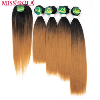 Miss Rola Syntetické Rovné Vlasy Útek Ombre Barevné Vlasy 8-14inch 4+1ks/Balení 200g #1B Tkaní Svazky S Bezplatným Uzavření