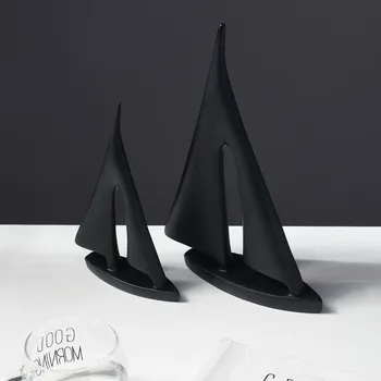 Moderní Abstraktní Plachetnice Socha Bílá Černá Loď, Figurky Miniaturní Model Desktop Domácí Dekoraci, Ozdoby Obchodní Dárky