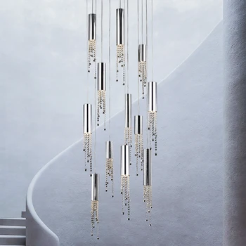 Moderní chrome crystal stropní lustr pro jídelně dlouho podkroví schodiště velké chodbě, hale, kuchyni ostrova vnitřní osvětlení