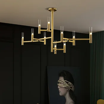 Moderní Jednoduchý LED Lustr Nordic Luxusní Měděné Obývací pokoj Dekor Osvětlení Jídelna, Villa pokoj Světlo Ložnice skleněné Závěsné svítidlo
