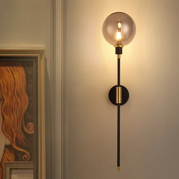 Moderní Led Nástěnné Svítidlo Černé Železné Skleněnou Kouli Nástěnné Lampy Pro Obývací Pokoj Ložnice V Podkroví Dekor Nordic Domů Noční Nástěnné Světlo, Svítidla