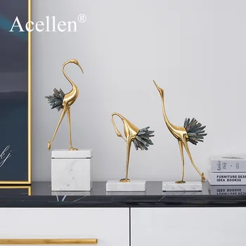 Moderní lehký luxusní crystal copper crane animal dekorace, bytové dekorace, doplňky, Obývací pokoj měkké víno kabinet TV kabinet