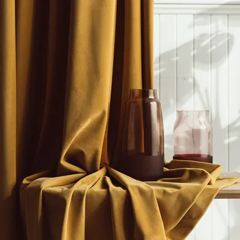 Moderní Minimalistický Luxusní Sametové Opony Zlaté Okenní Záclony jednobarevné Polo Odstín Záclony pro Ložnice a Obývací Pokoj