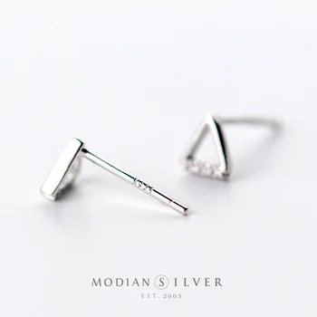 Modian Jednoduchý Roztomilý Malý Trojúhelník Zirkonem Náušnice Stud pro Ženy 925 Sterling Silver Módní Knoflíky Ucho korejský Design Šperky