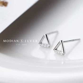 Modian Jednoduchý Roztomilý Malý Trojúhelník Zirkonem Náušnice Stud pro Ženy 925 Sterling Silver Módní Knoflíky Ucho korejský Design Šperky