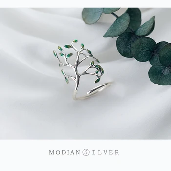 Modian Nadsázkou Rostlin Prst Prsten pro Ženy Real 925 Sterling Silver Tree Branch Listy Nastavitelná Ring Jemné Šperky 2020 Nové