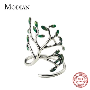 Modian Nadsázkou Rostlin Prst Prsten pro Ženy Real 925 Sterling Silver Tree Branch Listy Nastavitelná Ring Jemné Šperky 2020 Nové