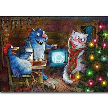 Modrá Kočka Kuřecí 5D Mozaika Náměstí/Kolo Drahokamu Výšivky Kreslená Kráva Vyšívání Diamond Malování Cross Stitch Domů