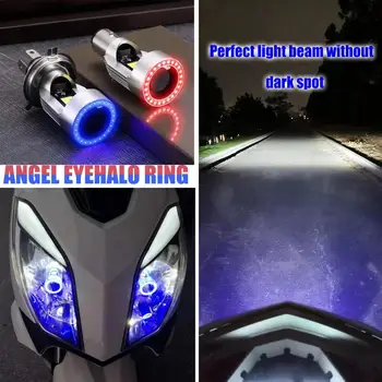 Modrá / Růžová Angel Eye H4 LED Motocykl Světlomet Ba20d HS1 H6 Skútr Motocykl Světlometu Žárovka DRL Příslušenství 12 / 24V