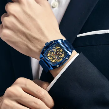 Modré Automatické Hodinky Muži Top Značky Luxusní Nerezové Oceli Smart Mechanické Hodinky pro Muže Vojenské Kostra Hodiny reloj hombre