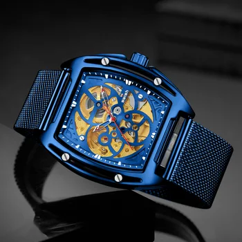 Modré Automatické Hodinky Muži Top Značky Luxusní Nerezové Oceli Smart Mechanické Hodinky pro Muže Vojenské Kostra Hodiny reloj hombre