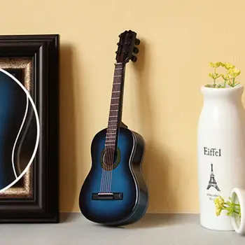 Modré Mini Klasická Kytara Model Dřevěné Miniaturní Kytaru Displej, Hudební Nástroje, Dekorace Dárek Pouzdro Stojan s