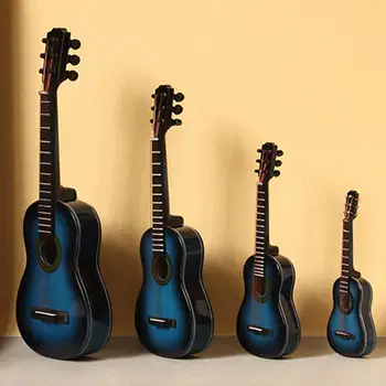 Modré Mini Klasická Kytara Model Dřevěné Miniaturní Kytaru Displej, Hudební Nástroje, Dekorace Dárek Pouzdro Stojan s