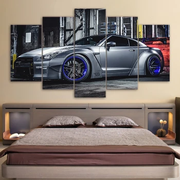 Modulární Obrázky, Obývací Pokoj Wall Art Canvas Sportovní Auto, Plakát, Výzdoba 5 Kusů NISSAN GTR R35 5 Obraz HD Tištěné Fotografie Zarámované