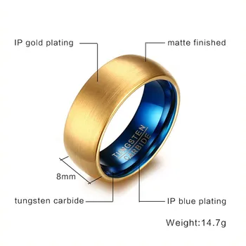 Modyle Cool Muži Modrá Wolframu Prsten Klasického Zlata-Barevné Kroužky pro Muže