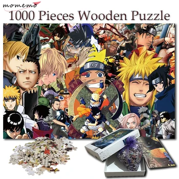 MOMEMO Dřevěné Anime Naruto Skládačky Puzzle 1000 Kusů pro Dospělé Kreslený Vzor Puzzle Hry, 1000 Kusů Puzzle pro Děti Hračky