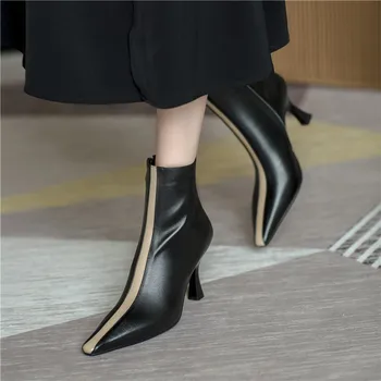 MORAZORA 2020 Nový příchod ženy boty originální kožené boty, módní špičaté toe vysoké podpatky, smíšené barvy kotníkové boty