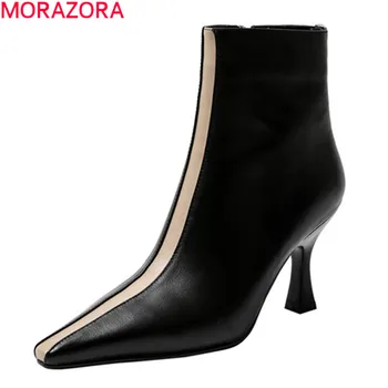 MORAZORA 2020 Nový příchod ženy boty originální kožené boty, módní špičaté toe vysoké podpatky, smíšené barvy kotníkové boty