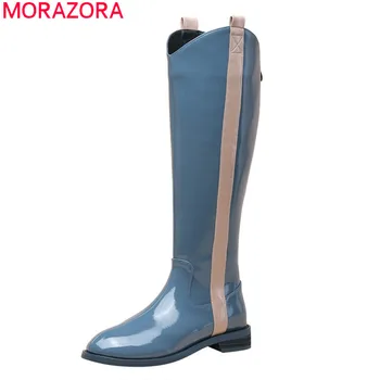 MORAZORA 2020 Velké velikosti 33-42 módní kolena vysoké boty originální kožené boty pohodlné nízké podpatky kolo toe ženy boty