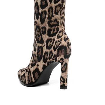 MORAZORA Leopard Dámské Boty Skluzu na Stretch Slim Tenký Vysoký Podpatek Podzim Zimní Boty Dámské Stehna Vysoké Nad Kolena Boty