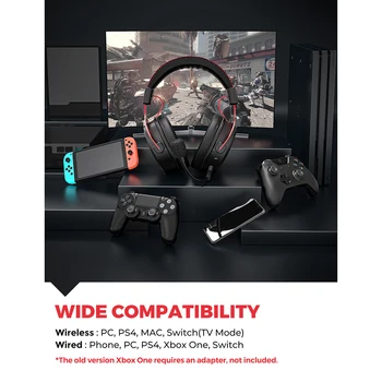 Mpow 2.4 G Wireless Gaming Headset pro Xbox One, PS4 7.1 Surround Sound USB/3,5 mm Drátová Sluchátka pro Nintendo Přepnutí PC s Mikrofonem