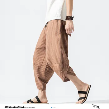 MrGoldenBowl Obchod Baggy Bavlněné Povlečení Harem Kalhoty 2020 Japonsko Vintage Pruhované Muži Ženy Hip Hop Plus Velikost Širokou Nohu Kalhoty Pantalone
