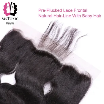 MsToxic Tělo Vlna Krajka Čelní Uzavření Pre Trhal Lidské Vlasy Krajka Čelní Uzavření Remy Brazilské Vlasy Čelní S Baby Vlasy