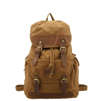 Multi-Funkce Vintage Plátno Pravé Kůže Hovězí Kůže Cestovní Vojenské Sackpack Batoh Bag Pouzdro Školní Batoh