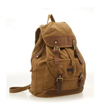 Multi-Funkce Vintage Plátno Pravé Kůže Hovězí Kůže Cestovní Vojenské Sackpack Batoh Bag Pouzdro Školní Batoh