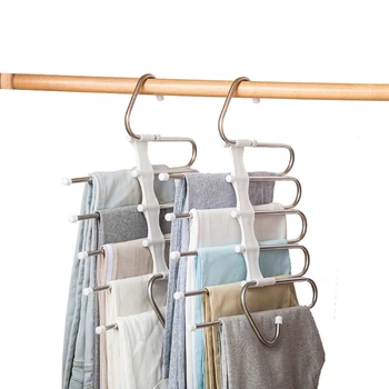 Multifunkční Kalhoty, Ramínko 5 Tier Přenosné Nerezové Oceli Kalhoty Regály Domácí Oblečení Skladování Organizace Úsporu Místa