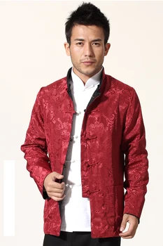 Muž Double Face Dlouhý Rukáv Košile Tradiční Čínské Oblečení Tang Oblek Kabát Reverzibilní Kung Fu Bunda pro Muže