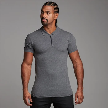 Muži Polo košile Módní Letní Krátký rukáv Plain Sportovní Nové Obchodní Pohodlné Bavlněné Zip Slim Fit Poloshirt